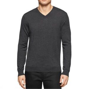 Calvin Klein Men's Extra Fine Merino Wool Charcoal V-Neck Sweater Size XL